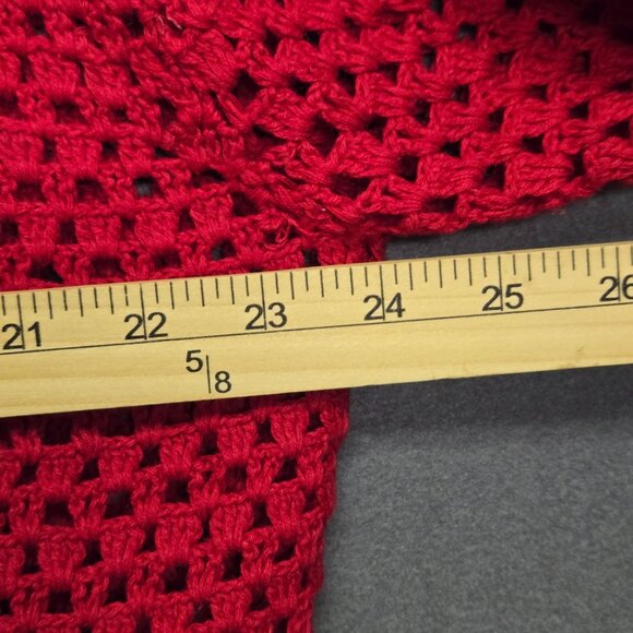 Vintage Grandmacore Granny Cottage Holiday 2X Red Crochet Cardigan Sweater Linen - Picture 6 of 7